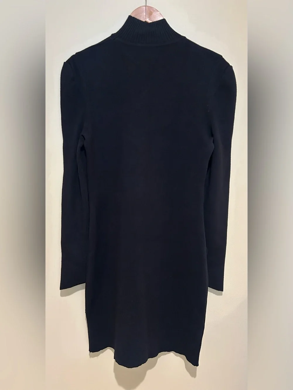 Kate Hewko Black Long-Sleeve Turtleneck Leather Belted Sweater Dress Size L/XL